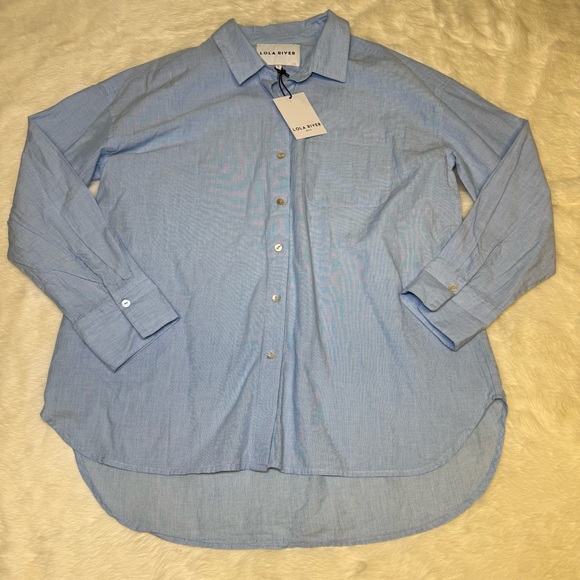 NWT Lola River tranquil blue button up collared shirt size Large - Picture 1 of 4